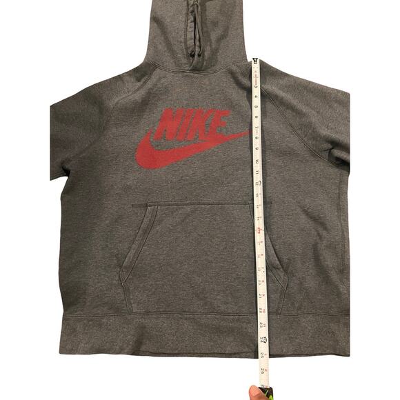 NIKE Logo Hoodie Sweatshirt, Red Swoosh, Kangaroo Pocket, Gray| Men’s: XL - Picture 3 of 11